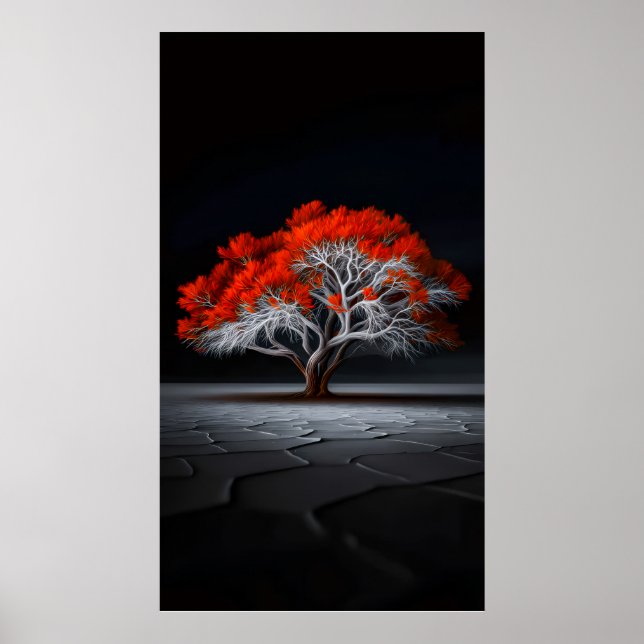 Affiche Flamme de vie – Arbre rouge de résilience (Devant)