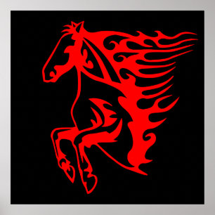 Affiche Flamme feu rouge Bronco Mustang Cheval sauvage