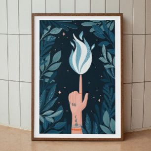 Affiche Flamme marine bleu nuit magique. Art d'esprit feu