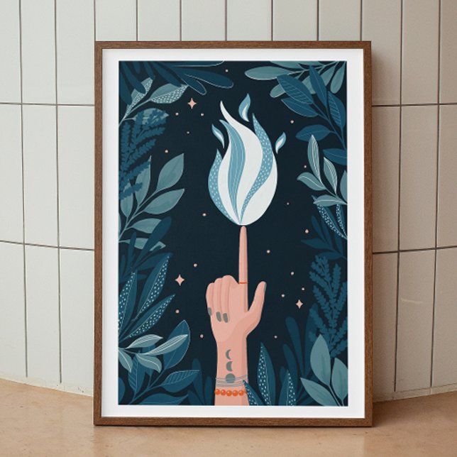 Affiche Flamme marine bleu nuit magique. Art d'esprit feu (Créateur téléchargé)