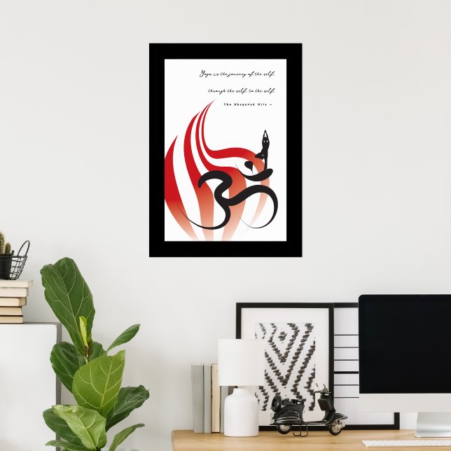 Affiche Flamme Rouge Yoga & Moderne Zen Calligraphie Om Au (Bureau à domicile)