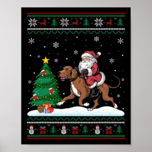 Affiche Flammes d'arbre de Noël Xmas Père Noël équitation 