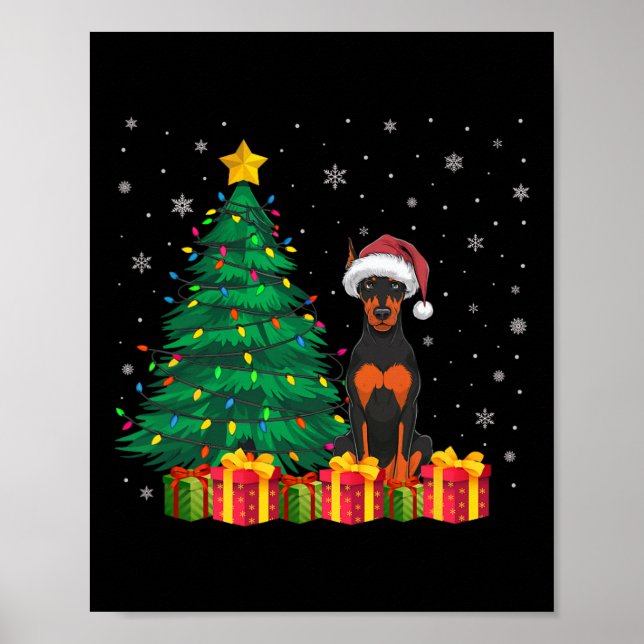 Affiche Flammes de Noël Doberman Pinscher Santa Hat (Devant)