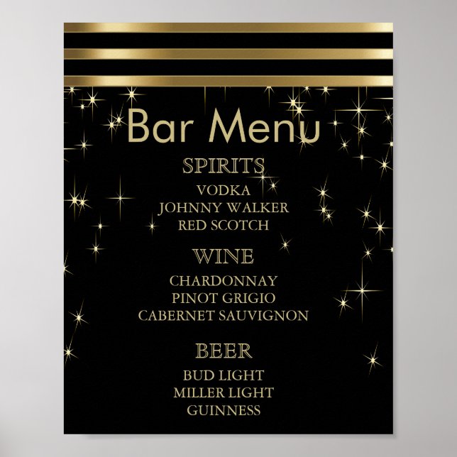 Affiche Flammes Noir & Or avec Barres - Menu Bar (Devant)