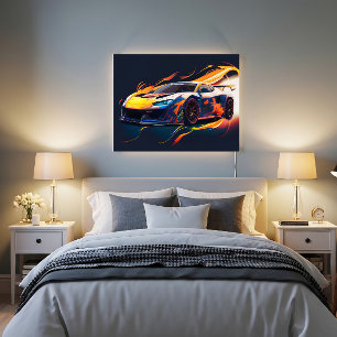 Affiche Flammes Numériques de Course de Supercar Vibrantes