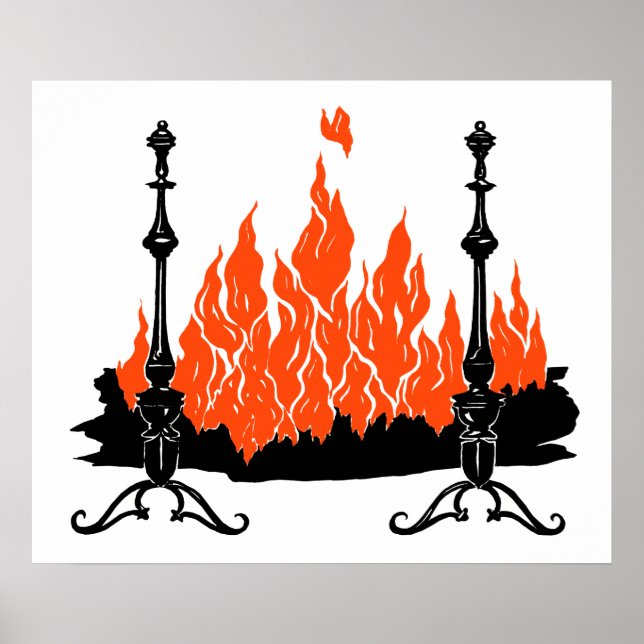 Affiche Flammes rouges cheminée silhouette art (Devant)