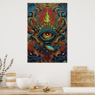 Affiche Flammes Visionnaires Œil Spirituel Art Psychédéliq
