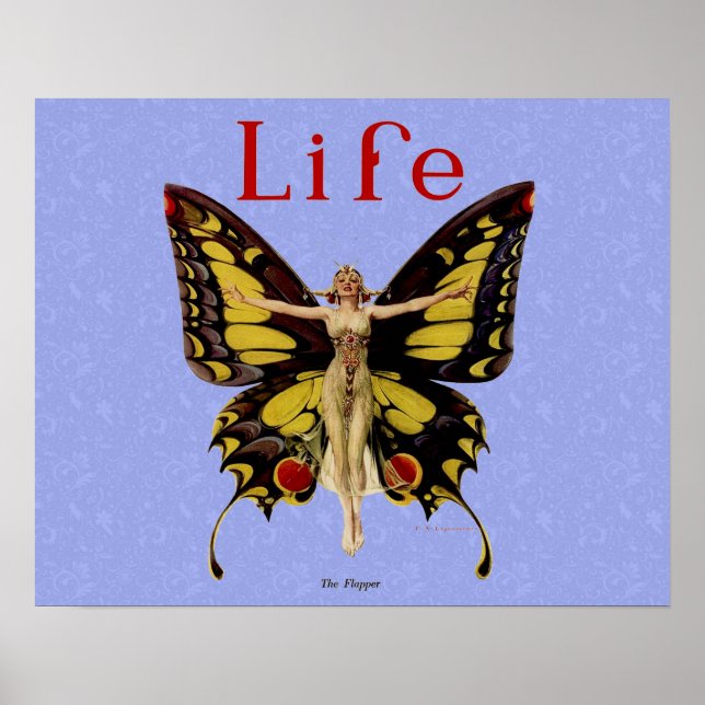 Affiche Flapper Butterfly Flying Woman Illustration (Devant)