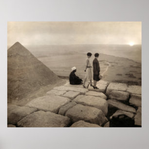 Affiche Flapper Girls Sunrise Khufu Pyramid, Égypte 1920