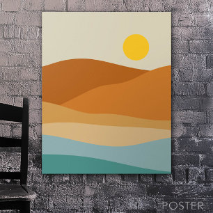 Affiche Flat Boho Paysage Abstrait Coucher de soleil et mo