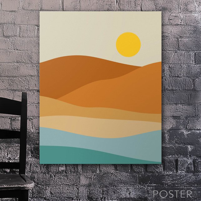 Affiche Flat Boho Paysage Abstrait Coucher de soleil et mo (Custom Poster)