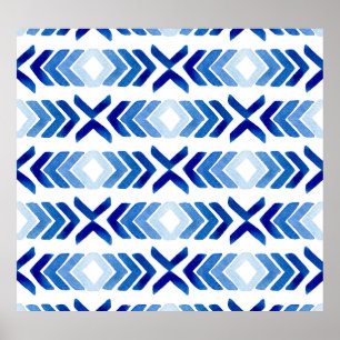 Affiche Flèches bleu Rhombus Motif aquarelle