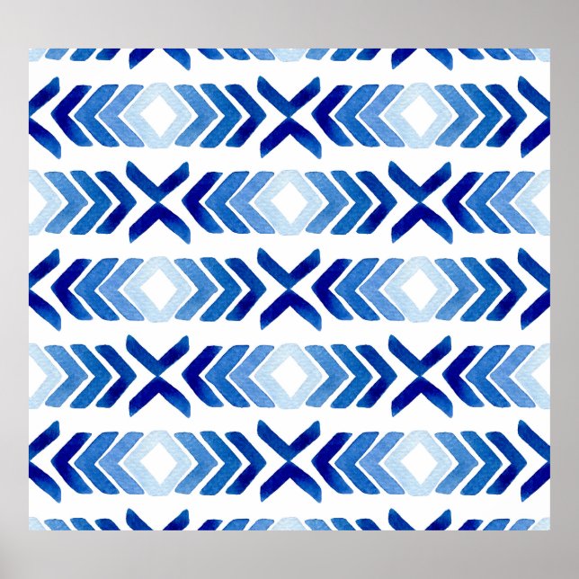 Affiche Flèches bleu Rhombus Motif aquarelle (Devant)