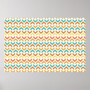 Affiche Flèches rétro Chevron Orange Turquoise or Motif