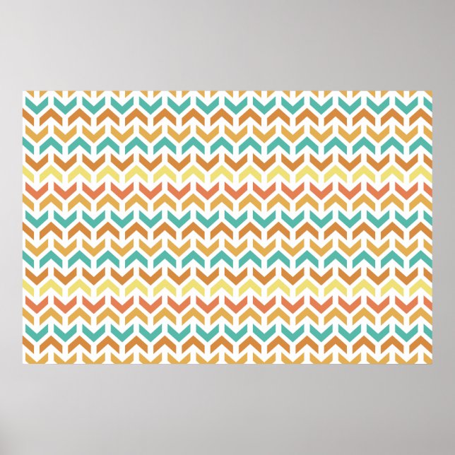 Affiche Flèches rétro Chevron Orange Turquoise or Motif (Devant)