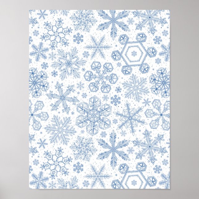 Affiche Fléchettes de neige grises sur blanc (Devant)
