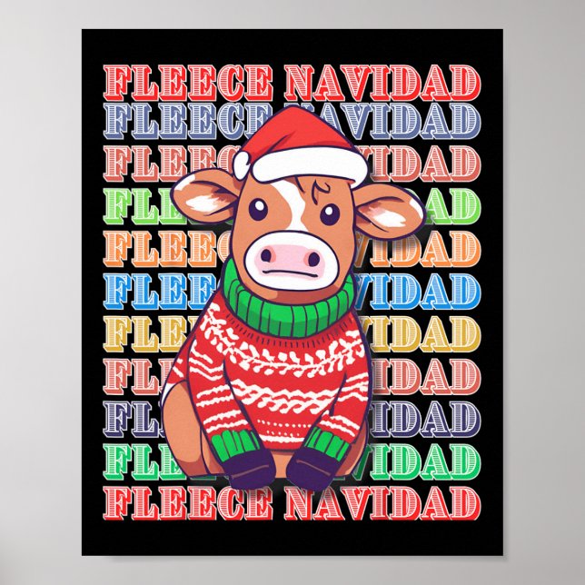 Affiche Fleece Feliz Navidad - Cute Xmas Cow -drôle Christ (Devant)
