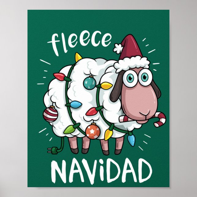 Affiche Fleece Feliz Navidad Funny Cute Sheep Noël (Devant)