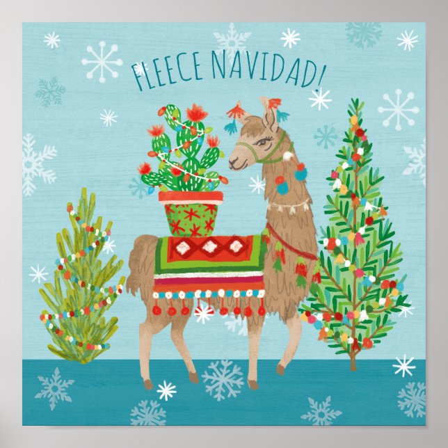 Affiche Fleece Navidad | Joli Noël des lamas (Devant)