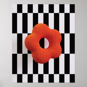 Affiche Fleur 3D vibrante orange et noir et blanc - impres