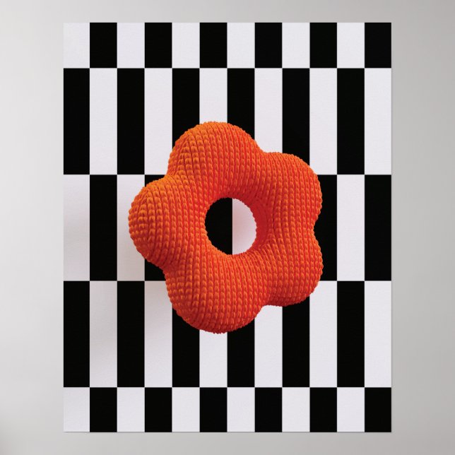 Affiche Fleur 3D vibrante orange et noir et blanc - impres (Devant)