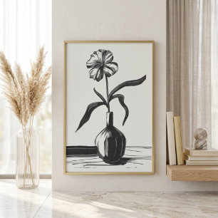 Affiche Fleur à l'encre noire et blanche minimaliste