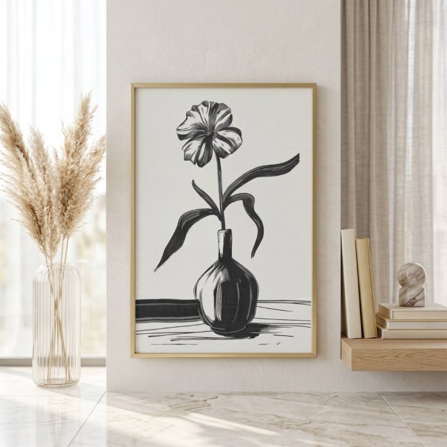 Affiche Fleur à l'encre noire minimaliste (Créateur téléchargé)