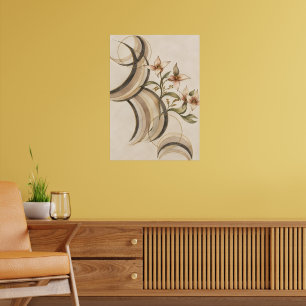 Affiche Fleur abstrait terreuse et lignes de calligraphie