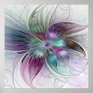 Affiche Fleur Abstraite colorée Art moderne floral fractal