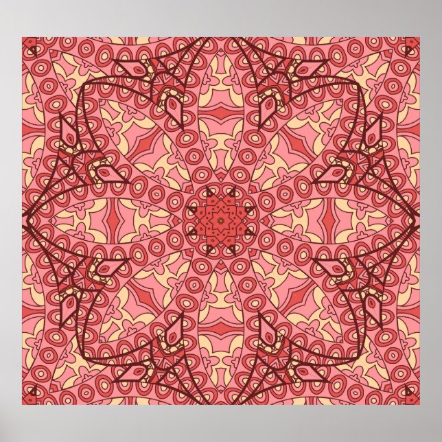 Affiche Fleur Abstraite Ethnique, Mandalas Sans Seamless. (Devant)
