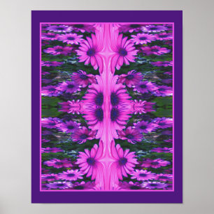 Affiche Fleur abstraite fantaisiste de marguerite pourpre