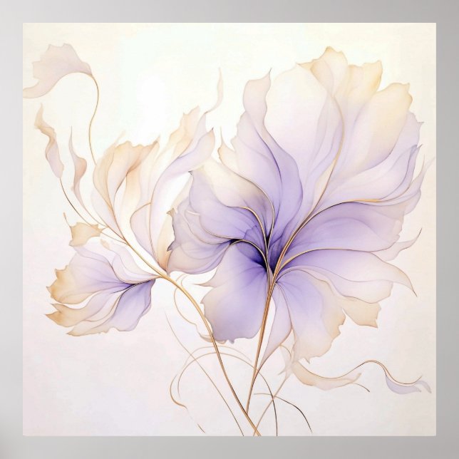Affiche Fleur aquarelle abstraite lavande et or (Devant)