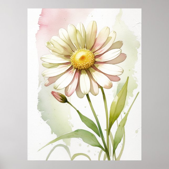 Affiche Fleur Aquarelle Daisy Moderne Professionnelle (Devant)
