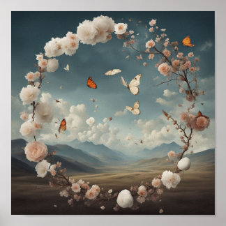 Affiche Fleur avec papillon
