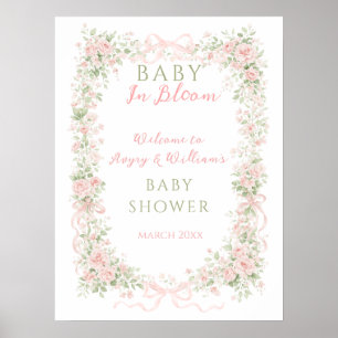 Affiche Fleur Bébé Fille Fête de Naissance avec Ruban Flor