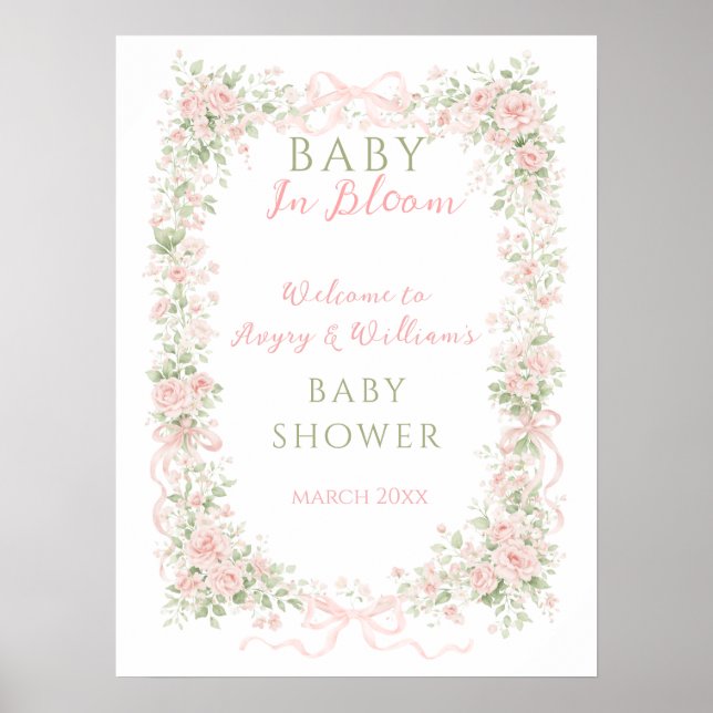 Affiche Fleur Bébé Fille Fête de Naissance avec Ruban Flor (Devant)