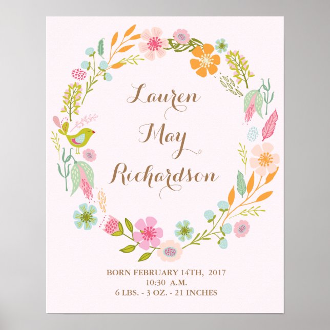 Affiche Fleur bébé natation imprimé pour une petite fille (Devant)