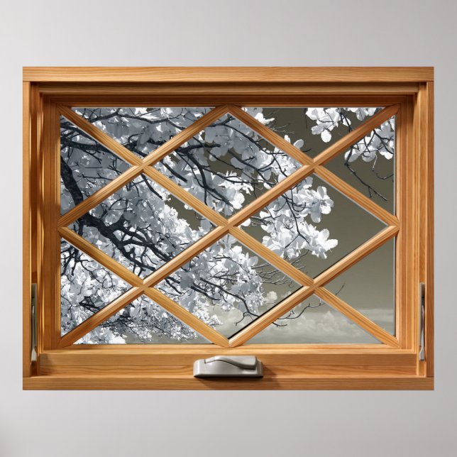 Affiche Fleur blanche (Fleur cerise) Faux, Faux, Fenêtre (Devant)