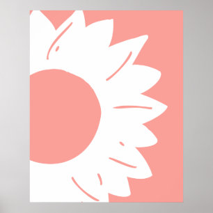 Affiche Fleur blanche sur papier peint abstrait rose corai