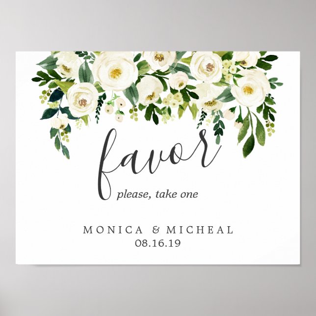 Affiche Fleur blanche | Symbole de faveur de mariage flora (Devant)