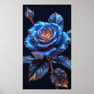 Affiche Fleur bleu-rose vive avec un éclat métallique