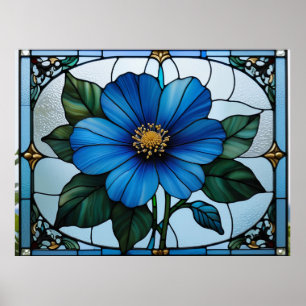 Affiche 💙 Fleur Bleue Vitrail Pour Amateurs de Jardin 💙