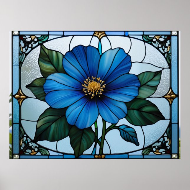 Affiche 💙 Fleur Bleue Vitrail Pour Amateurs de Jardin 💙 (Devant)