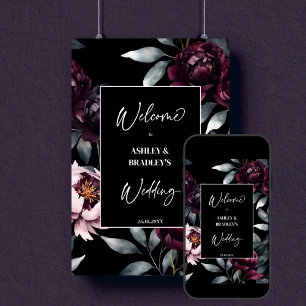 Affiche Fleur bordeaux foncé moody signe de bienvenue