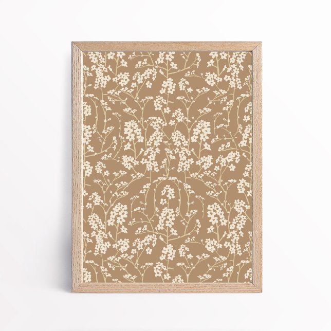 Affiche Fleur botanique de fleur de cerisier marron chamoi (Créateur téléchargé)