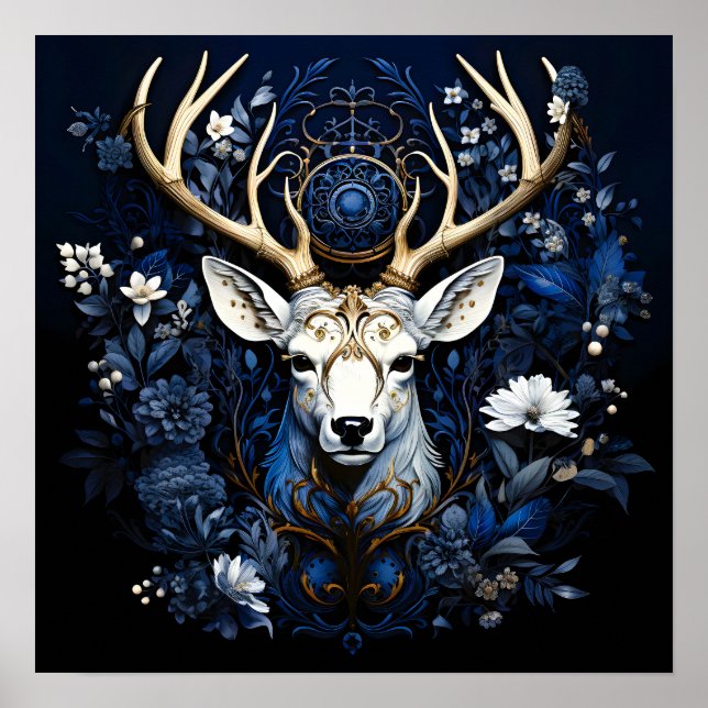 Affiche Fleur céleste de minuit Gothique Cerf  (Devant)