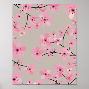 Affiche Fleur cerise 08 Beige neutre