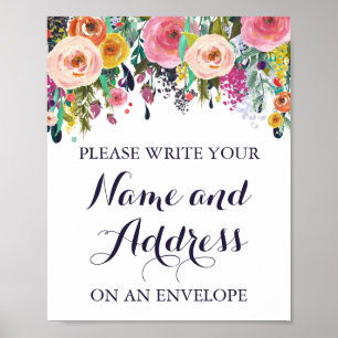 Affiche Fleur colorée Écrivez votre nom Adresse Enveloppe
