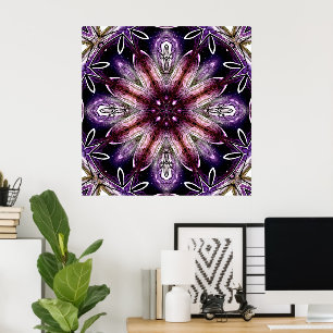 Affiche Fleur Cosmique Kaléidoscope Violet et Magenta
