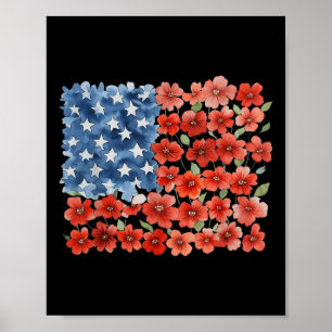 Affiche Fleur Coup de pinceau Drapeau américain 4 juillet 